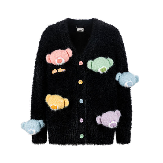 13DE MARZO Doozoo Pastel Bear Cardigan Black
