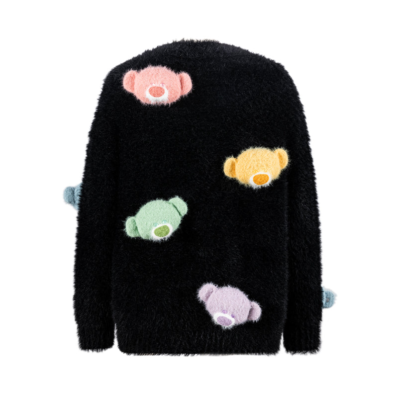 13DE MARZO Doozoo Pastel Bear Cardigan Black
