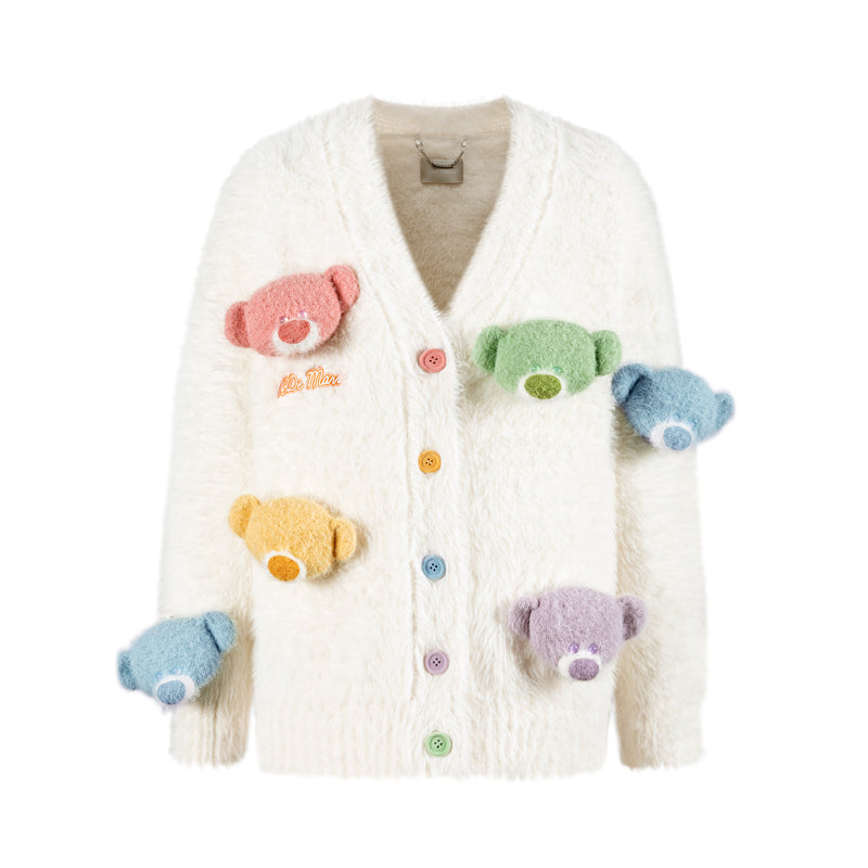 13DE MARZO Doozoo Pastel Bear Cardigan White