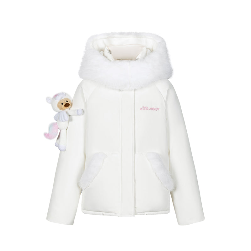 13DE MARZO Unicorn Bear Puffer Jacket White