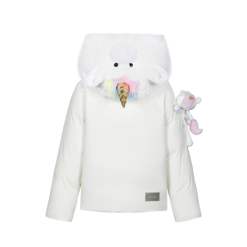 13DE MARZO Unicorn Bear Puffer Jacket White