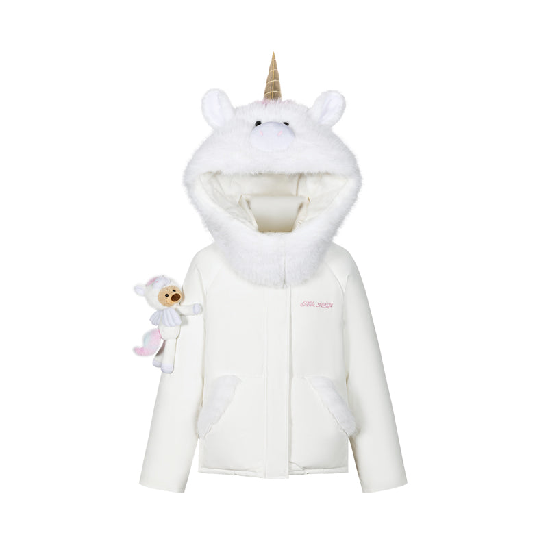 13DE MARZO Unicorn Bear Puffer Jacket White
