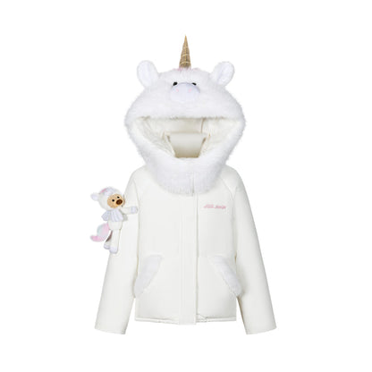 13DE MARZO Unicorn Bear Puffer Jacket White