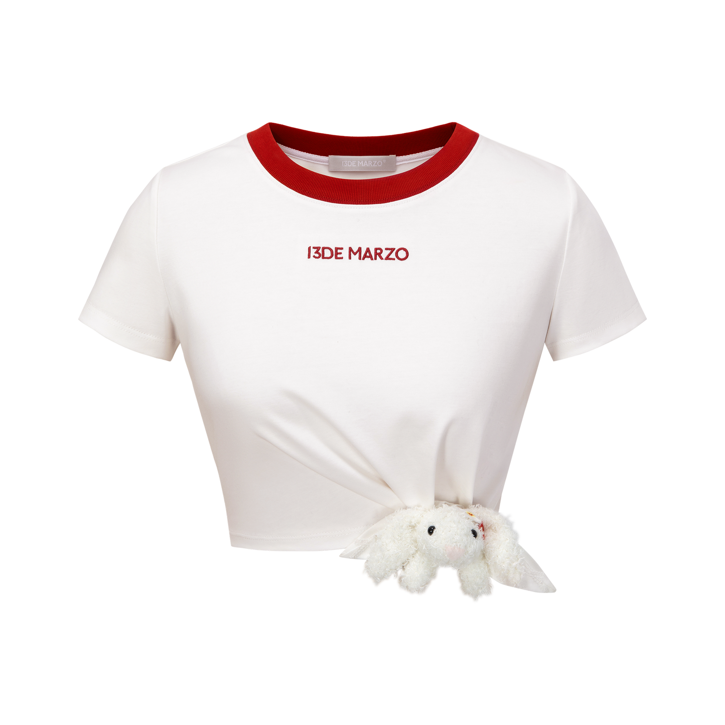 13DE MARZO Knot Cropped Top White