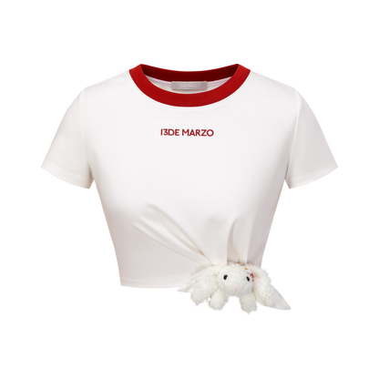 13DE MARZO Knot Cropped Top White