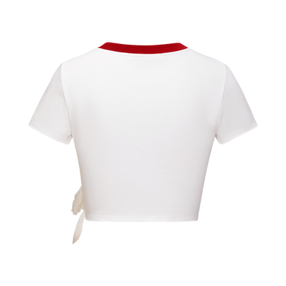 13DE MARZO Knot Cropped Top White