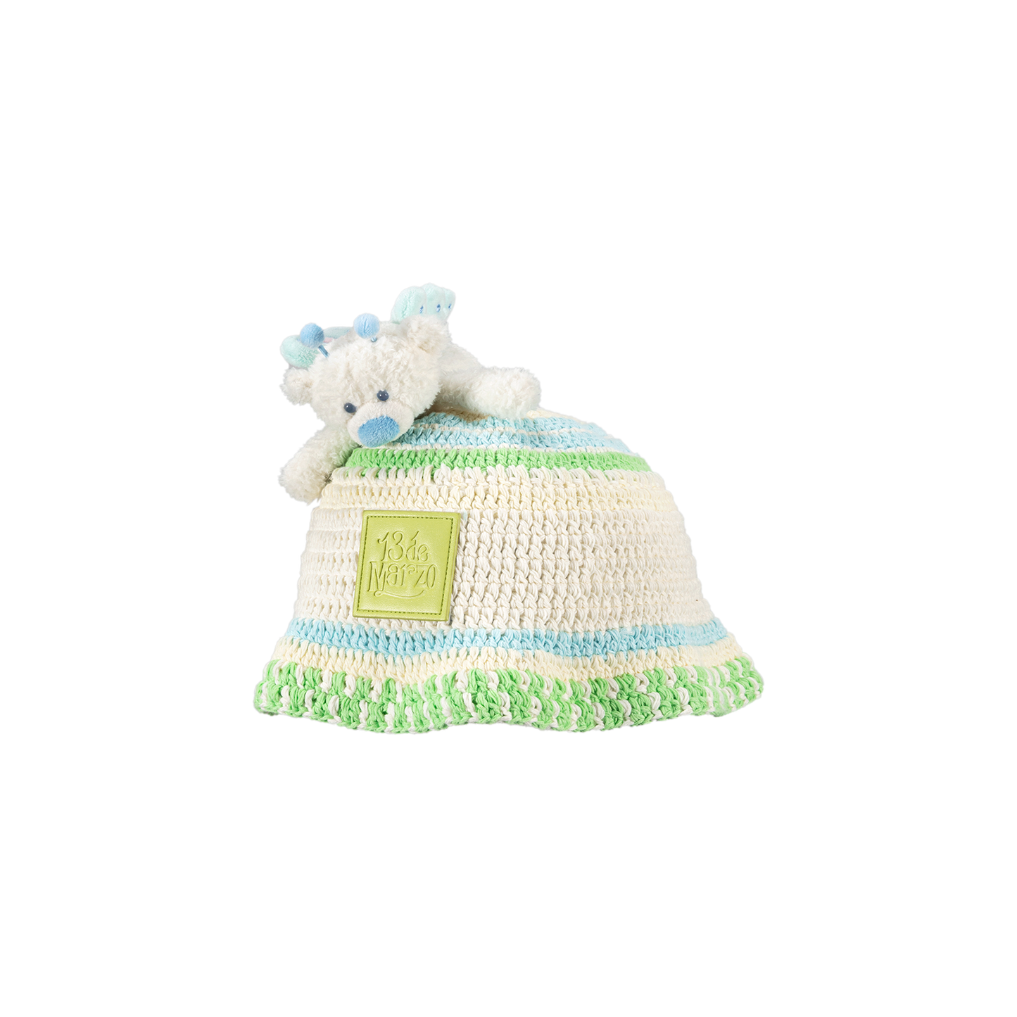 13DE MARZO Floral Bear Knit Hat Beige