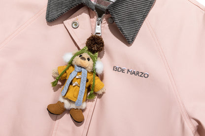 13DE MARZO Snow Bear Corduroy Mid Length Coat Pink