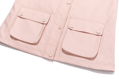 13DE MARZO Snow Bear Corduroy Mid Length Coat Pink