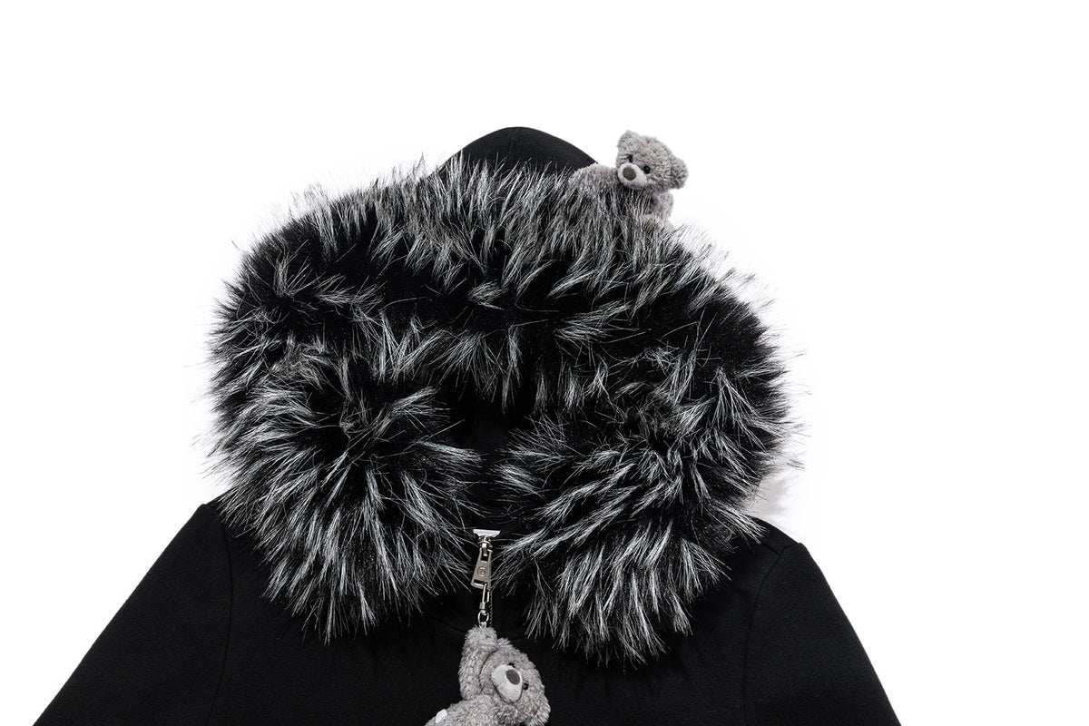 13DE MARZO Doozoo Fur Collar Hoodie Black