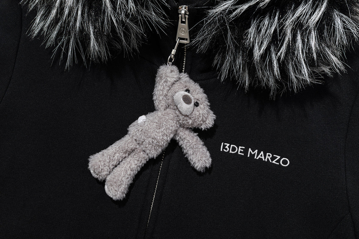 13DE MARZO Doozoo Fur Collar Hoodie Black