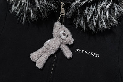13DE MARZO Doozoo Fur Collar Hoodie Black
