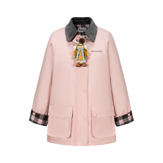 13DE MARZO Snow Bear Corduroy Mid Length Coat Pink