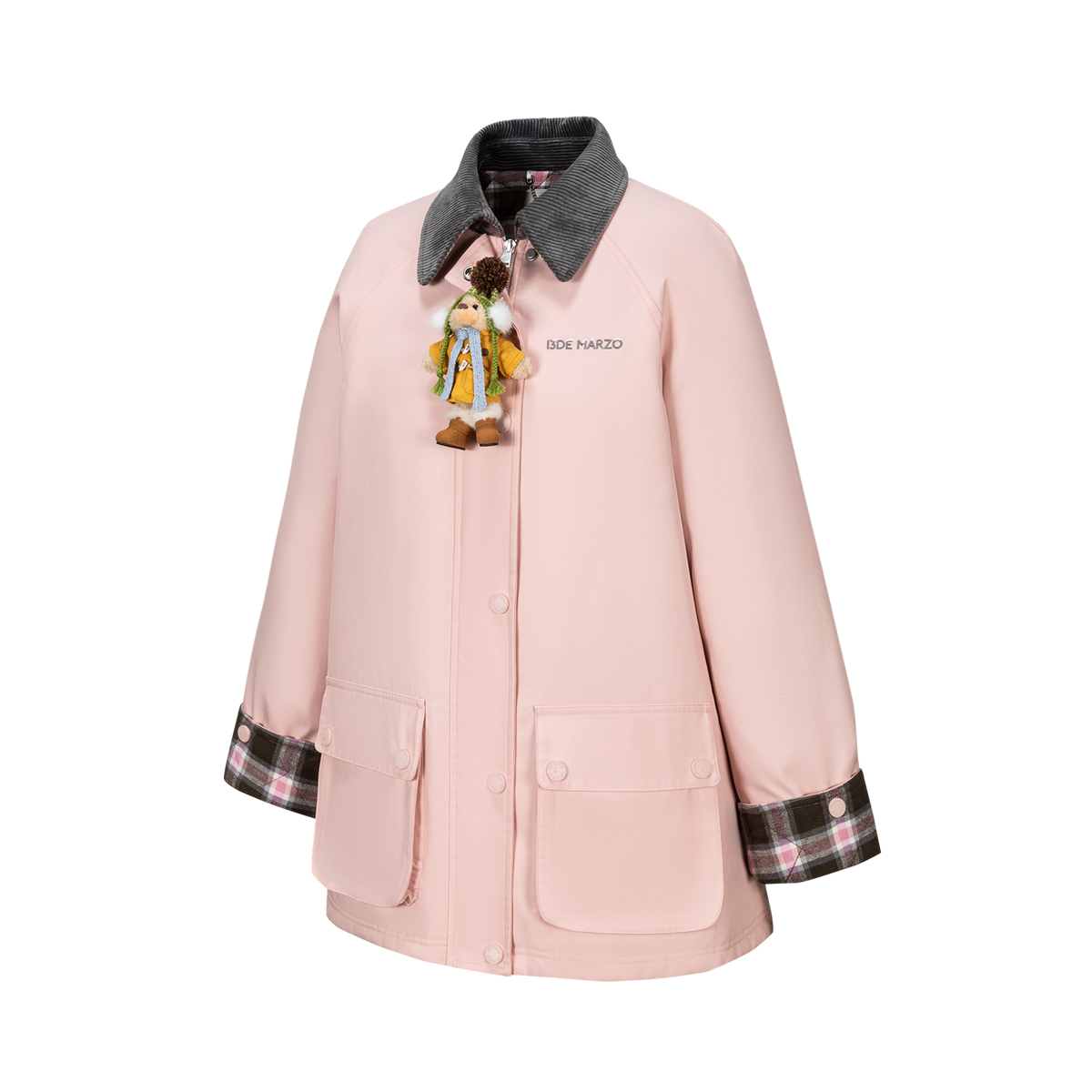 13DE MARZO Snow Bear Corduroy Mid Length Coat Pink