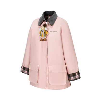 13DE MARZO Snow Bear Corduroy Mid Length Coat Pink