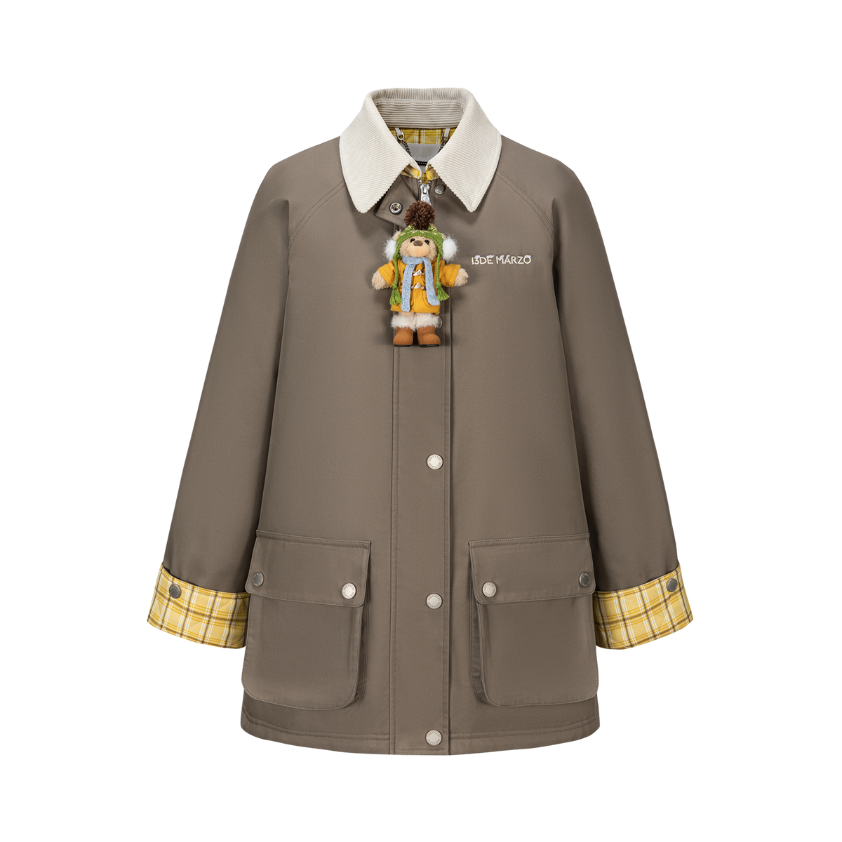 13DE MARZO Snow Bear Corduroy Mid Length Coat Green