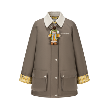 13DE MARZO Snow Bear Corduroy Mid Length Coat Green