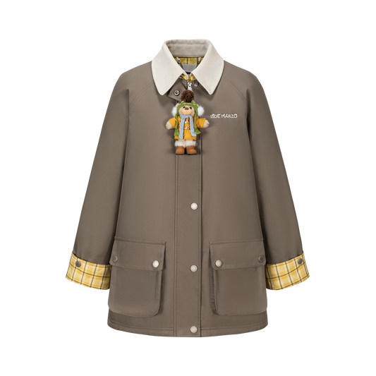 13DE MARZO Snow Bear Corduroy Mid Length Coat Green