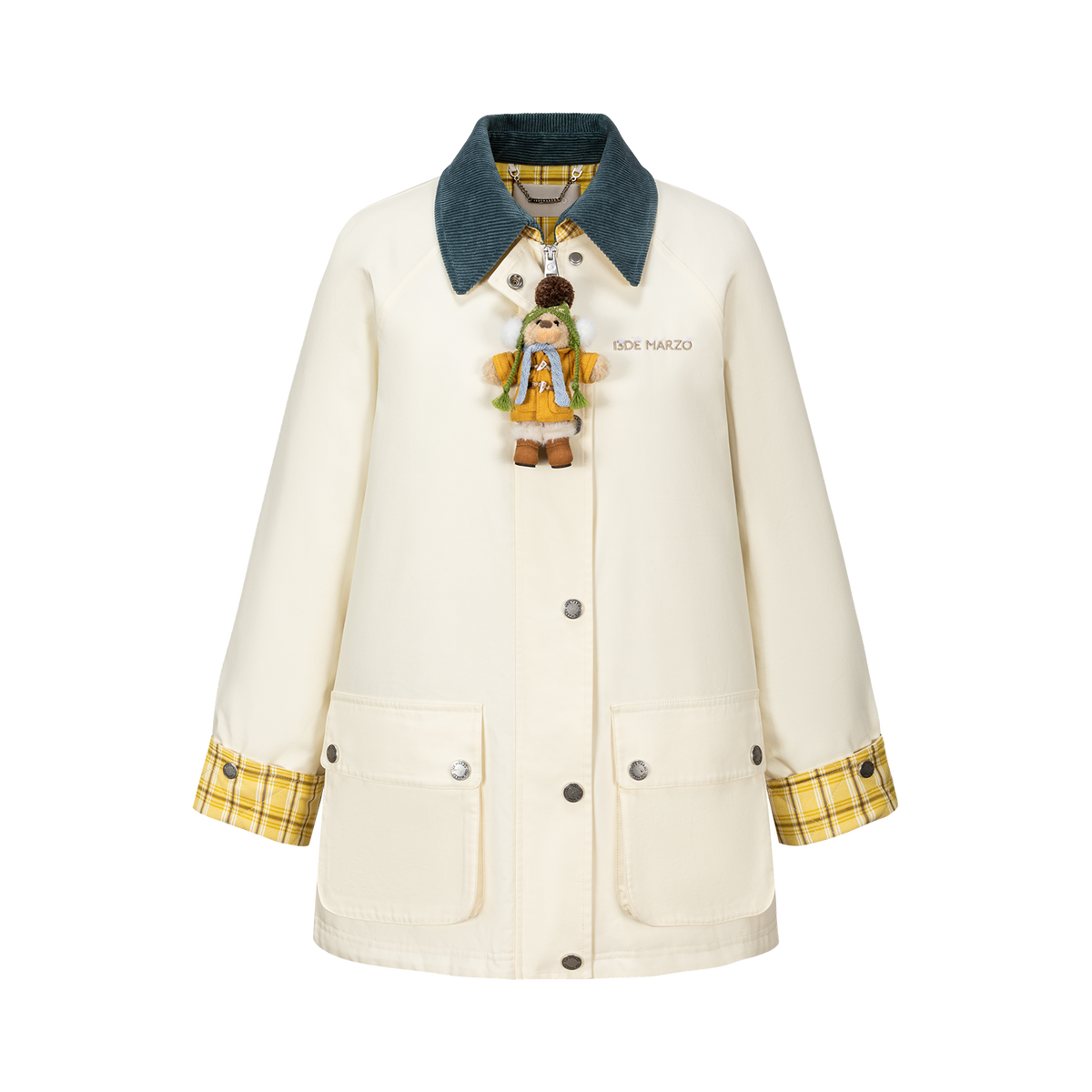 13DE MARZO Snow Bear Corduroy Mid Length Coat Beige