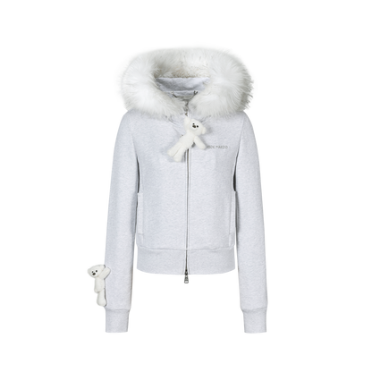 13DE MARZO Doozoo Fur Collar Hoodie Grey