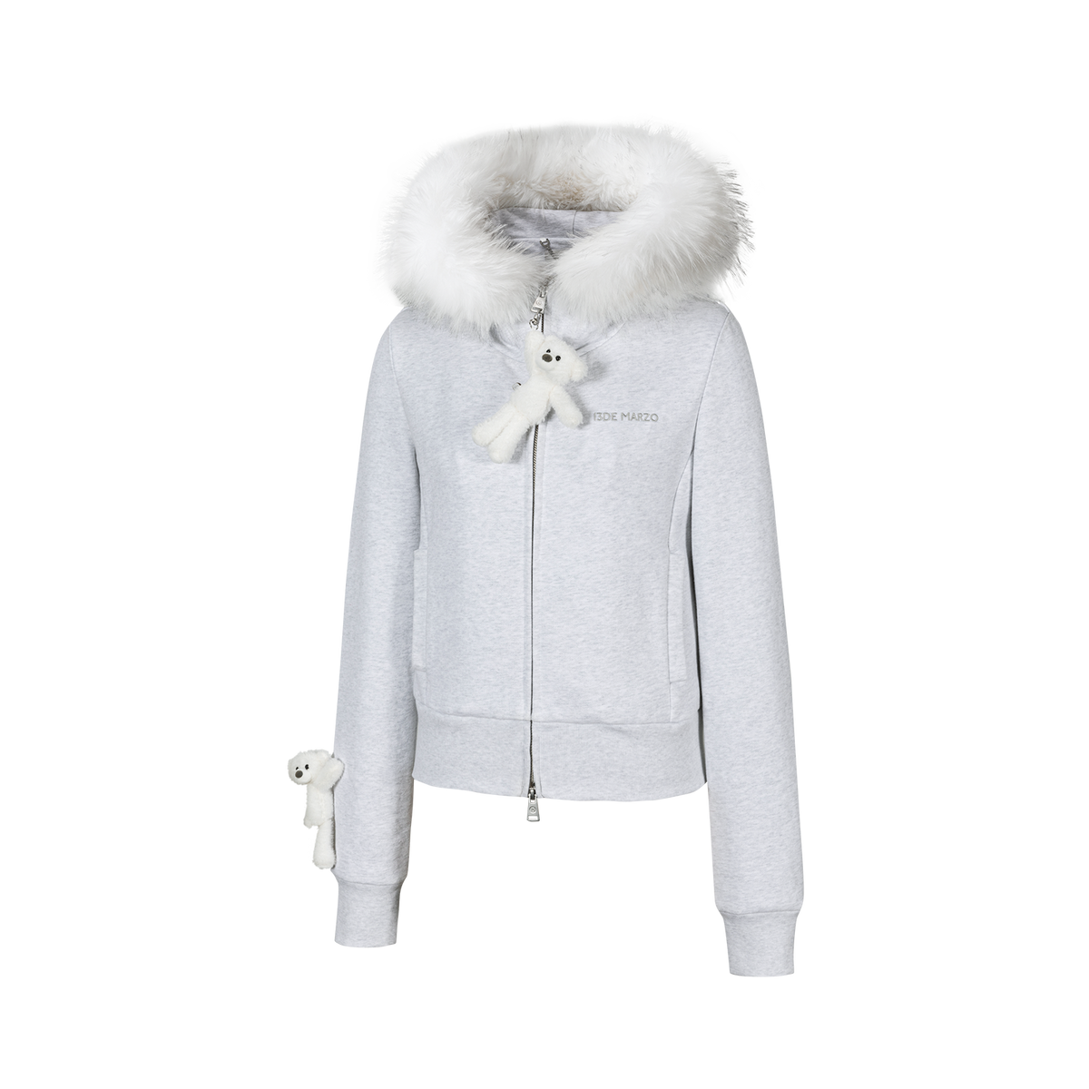 13DE MARZO Doozoo Fur Collar Hoodie Grey
