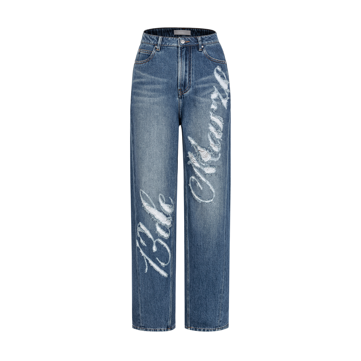 13DE MARZO Distressed Logo Decorated Jeans Blue