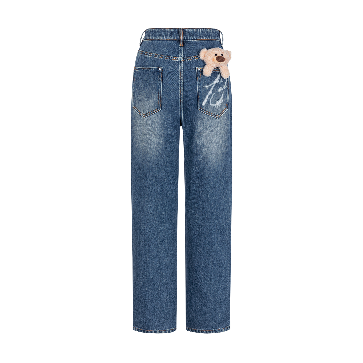 13DE MARZO Distressed Logo Decorated Jeans Blue