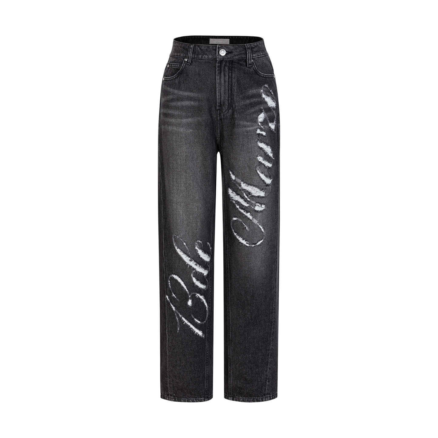 13DE MARZO Distressed Logo Decorated Jeans Black