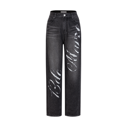 13DE MARZO Distressed Logo Decorated Jeans Black