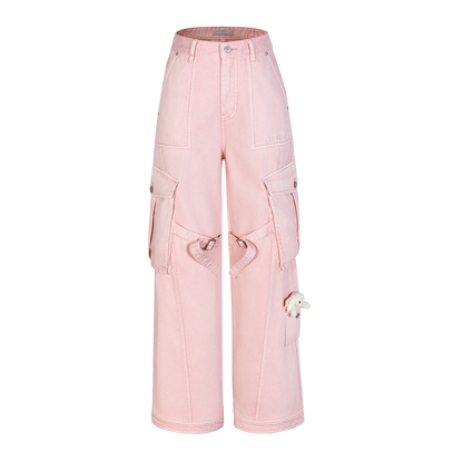13DE MARZO Denim Cargo Pants Pink
