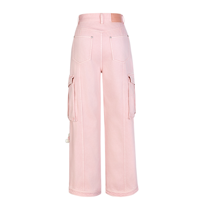 13DE MARZO Denim Cargo Pants Pink