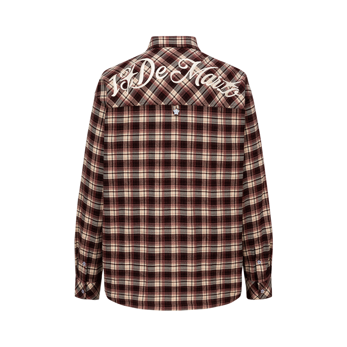 13DE MARZO Luminous Bear Long Sleeve Plaid Shirt Red