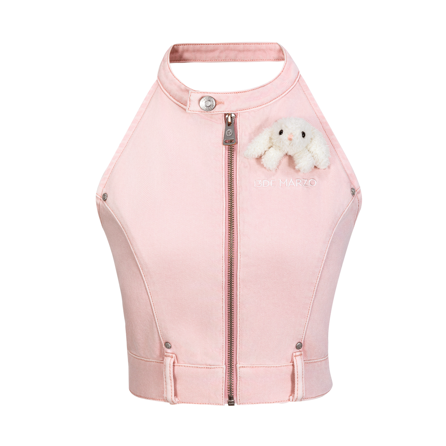 13DE MARZO Halter Denim Top Pink