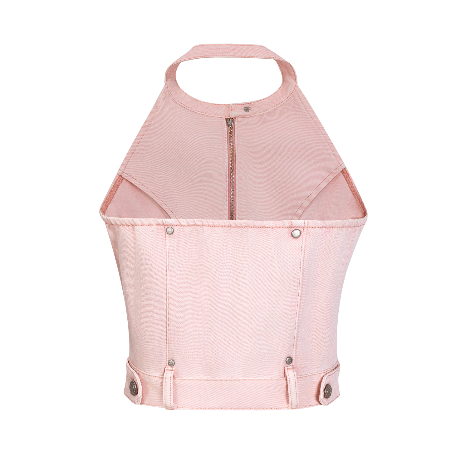13DE MARZO Halter Denim Top Pink