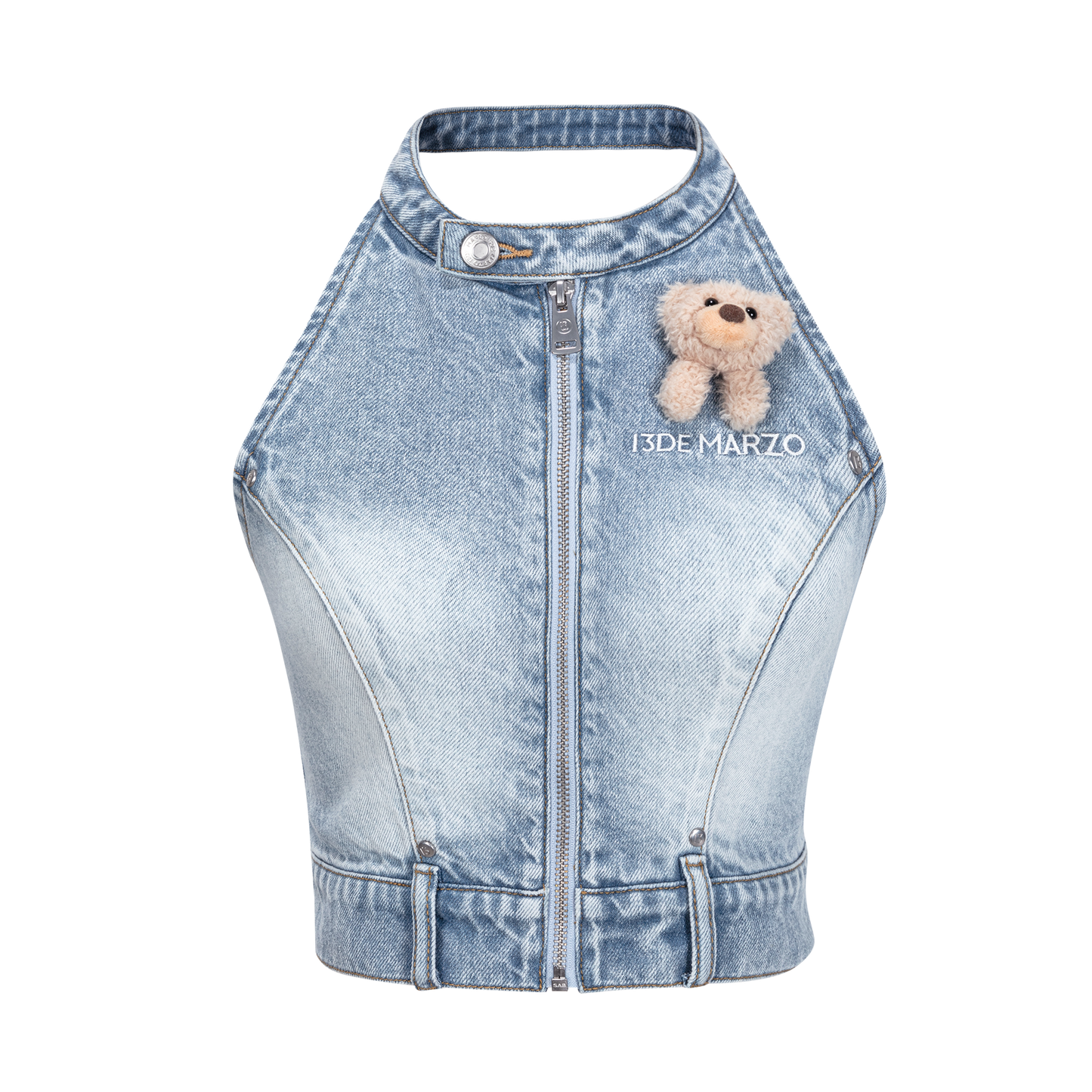 13DE MARZO Halter Denim Top Blue