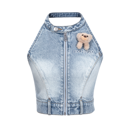 13DE MARZO Halter Denim Top Blue