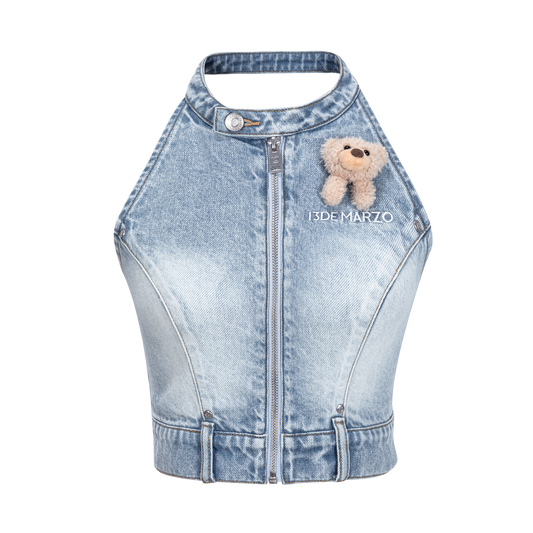 13DE MARZO Halter Denim Top Blue