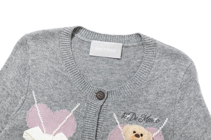 13DE MARZO Bow Bear Knit Cardigan Vest Grey