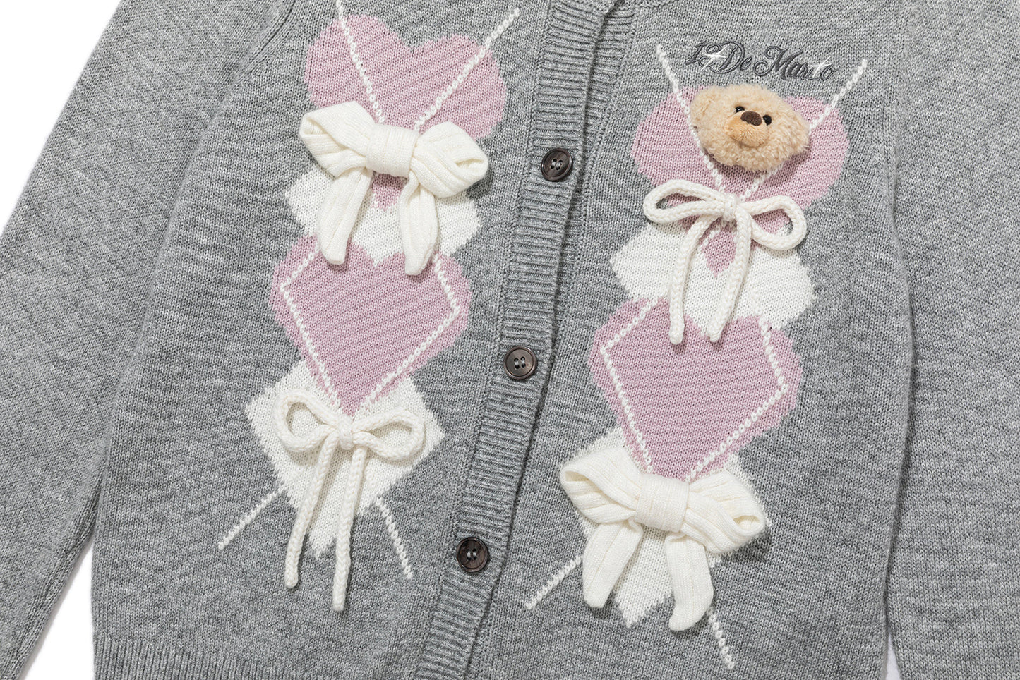 13DE MARZO Bow Bear Knit Cardigan Vest Grey