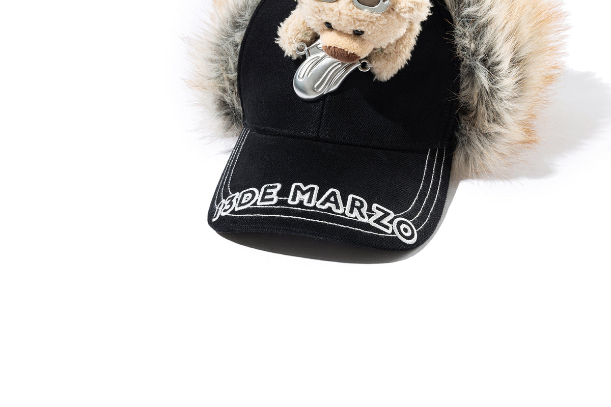 13DE MARZO Rolling Stones Furry Earflap Cap Black