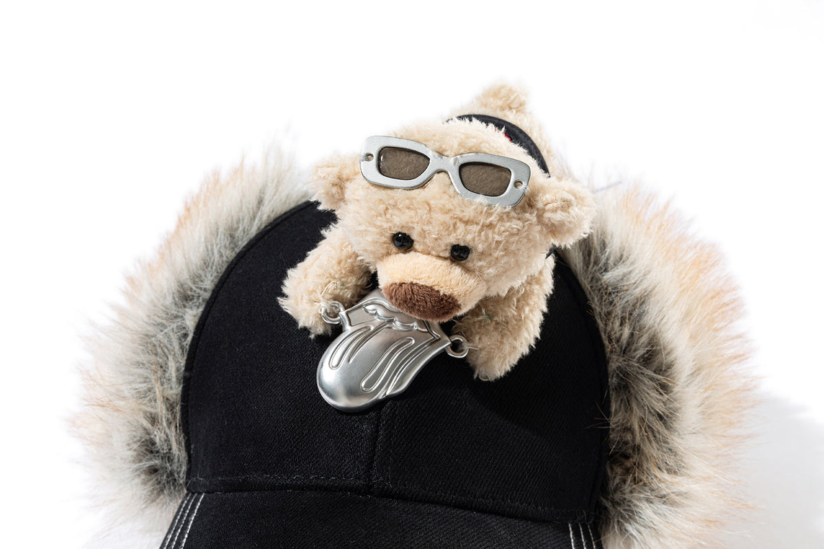 13DE MARZO Rolling Stones Furry Earflap Cap Black