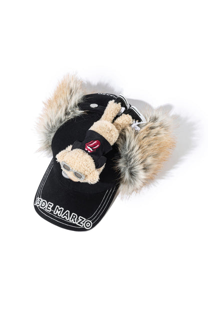 13DE MARZO Rolling Stones Furry Earflap Cap Black