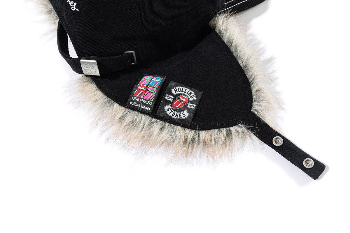 13DE MARZO Rolling Stones Furry Earflap Cap Black