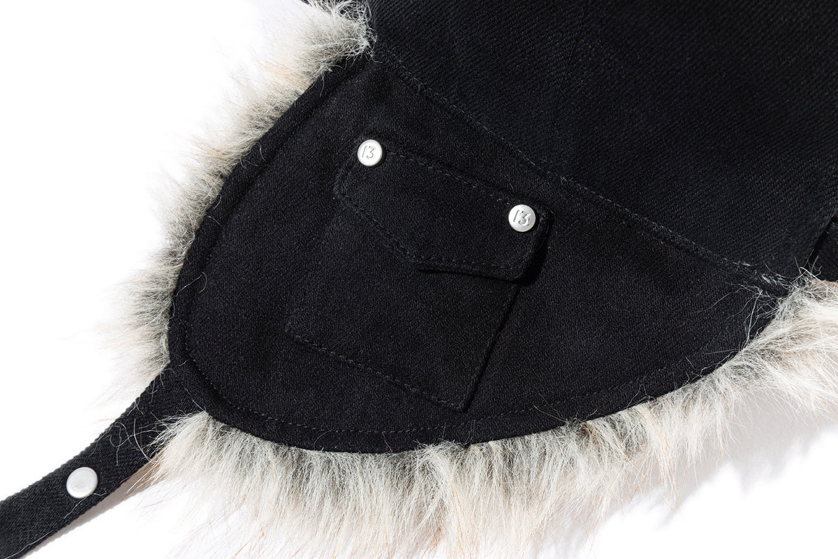 13DE MARZO Rolling Stones Furry Earflap Cap Black
