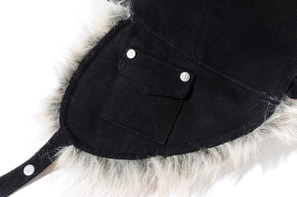 13DE MARZO Rolling Stones Furry Earflap Cap Black