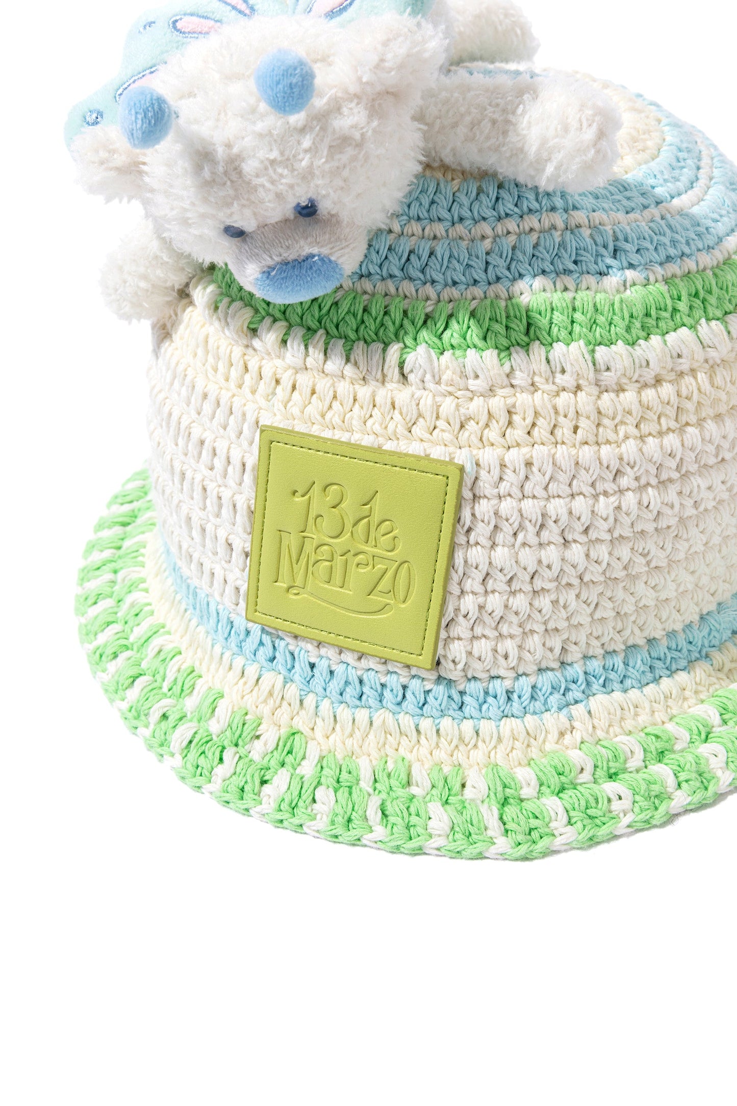13DE MARZO Floral Bear Knit Hat Beige