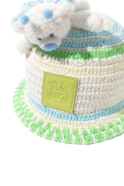 13DE MARZO Floral Bear Knit Hat Beige