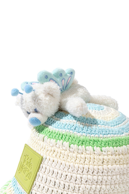 13DE MARZO Floral Bear Knit Hat Beige