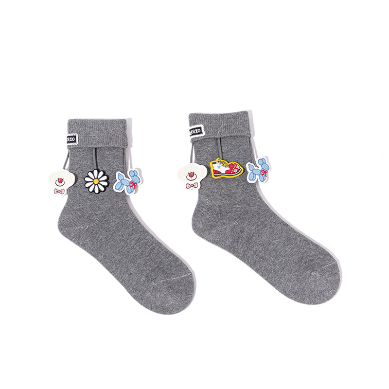 13DE MARZO Fringe Charm Mid-Calf Socks Grey