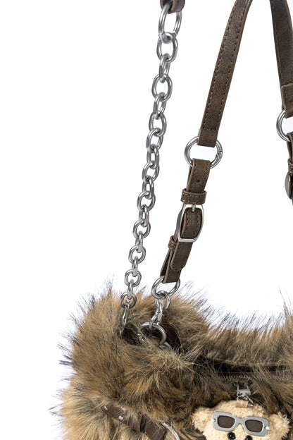13DE MARZO Rolling Stones Furry Underarm Bag Brown